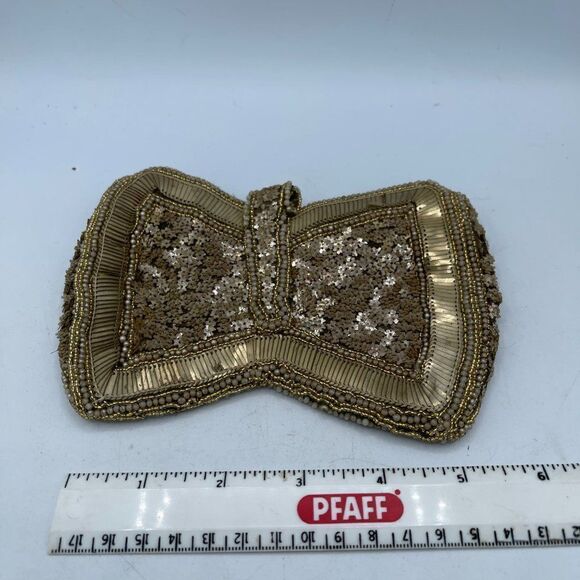 Vintage 70's Sequined Beaded Gold Bow Clusch - Picture 4 of 13